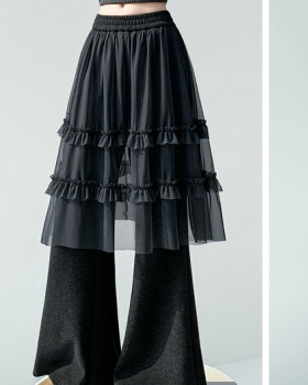 Lace gauze flare pants splice plus velvet pants for women