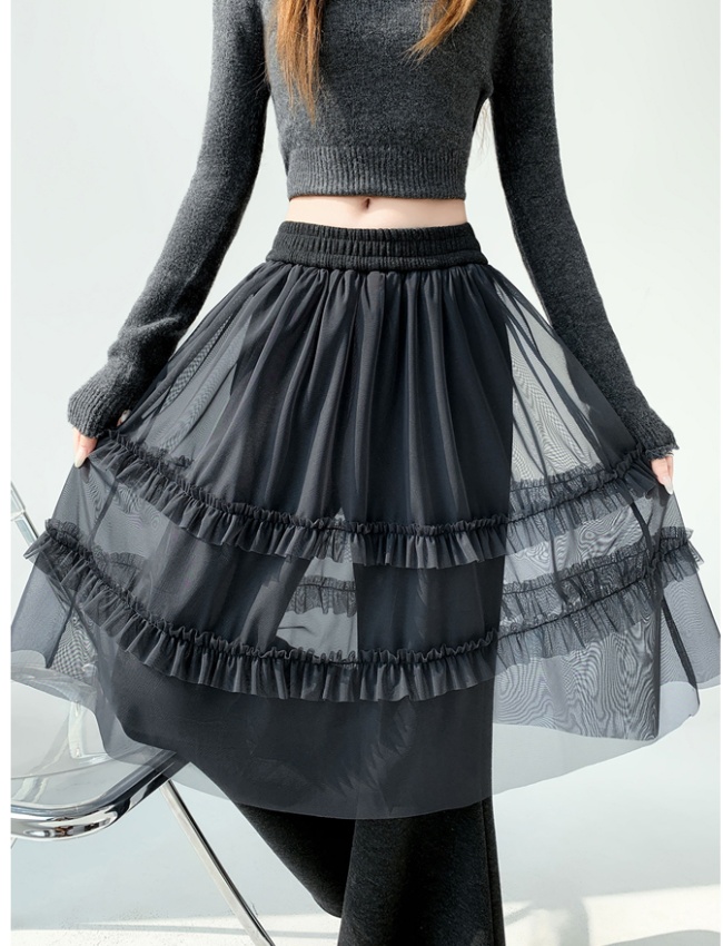 Lace gauze flare pants splice plus velvet pants for women