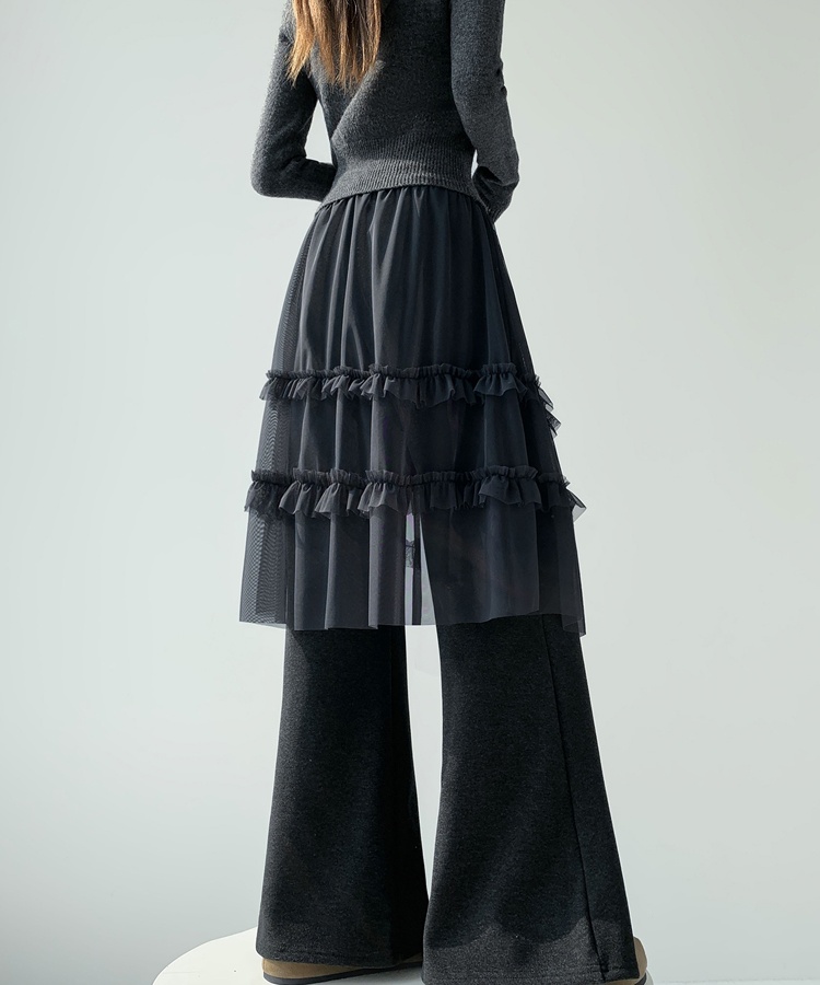 Lace gauze flare pants splice plus velvet pants for women