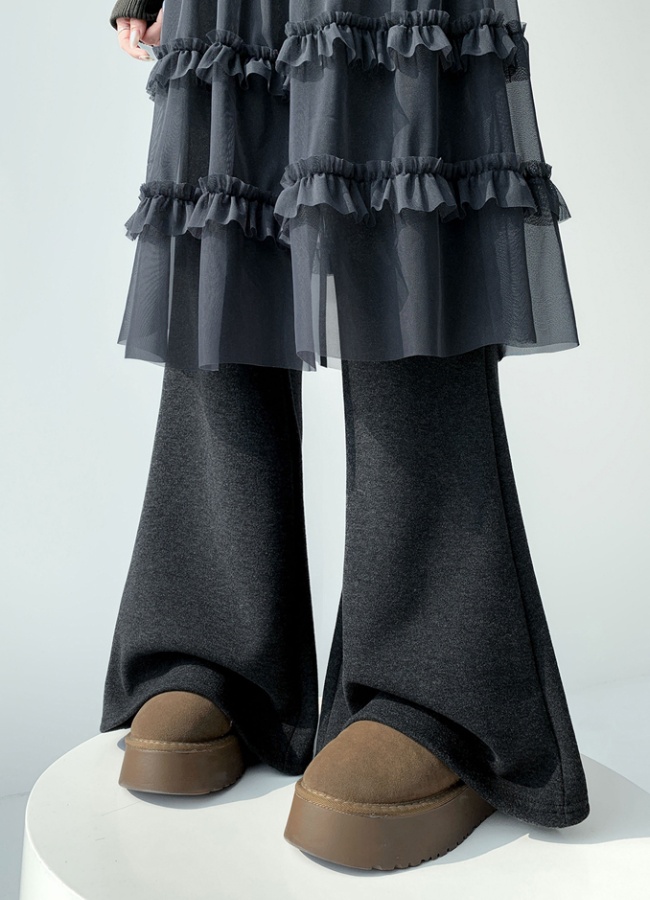 Lace gauze flare pants splice plus velvet pants for women