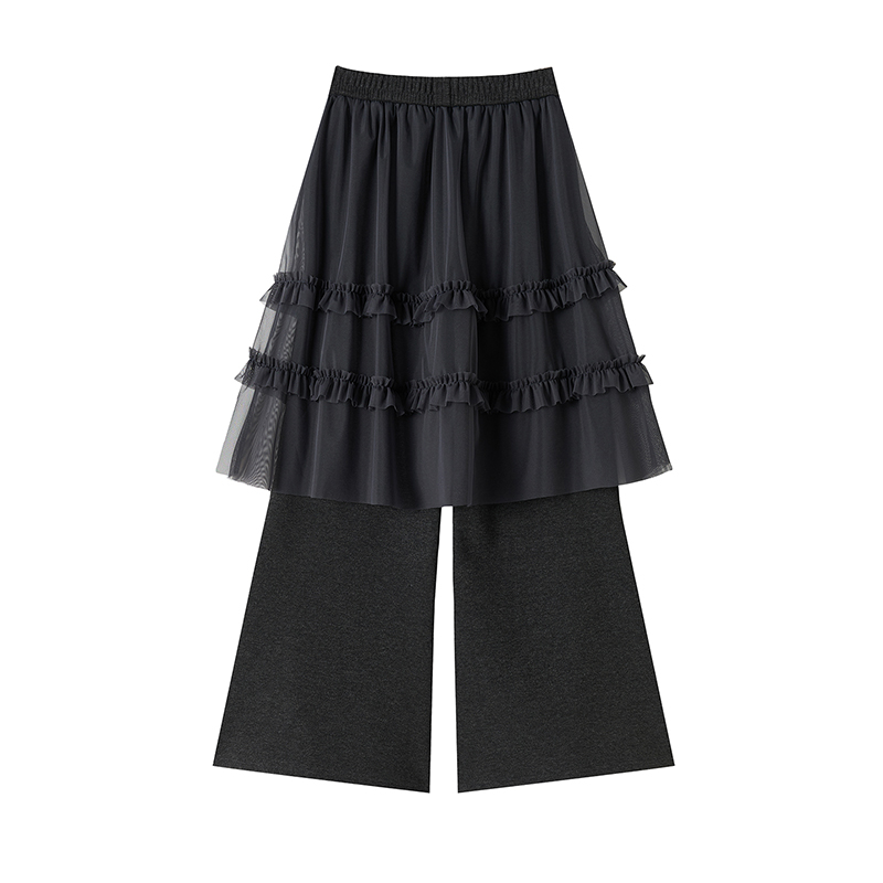 Lace gauze flare pants splice plus velvet pants for women