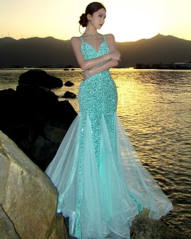 Banquet retro long dress mermaid sequins dress for women