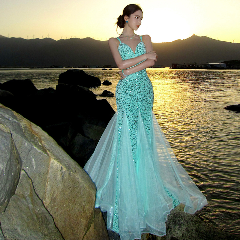 Banquet retro long dress mermaid sequins dress for women