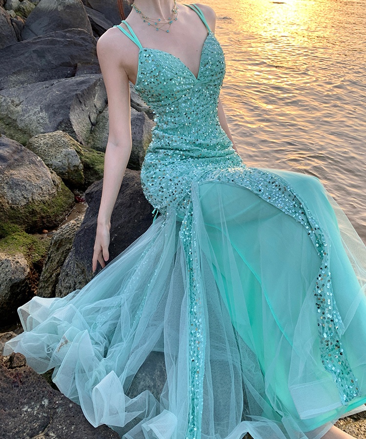 Banquet retro long dress mermaid sequins dress for women