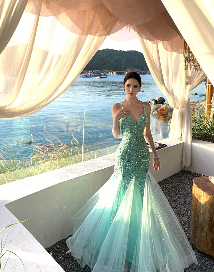 Banquet retro long dress mermaid sequins dress for women