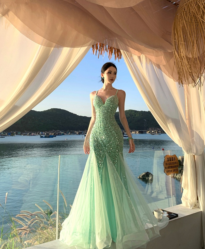 Banquet retro long dress mermaid sequins dress for women