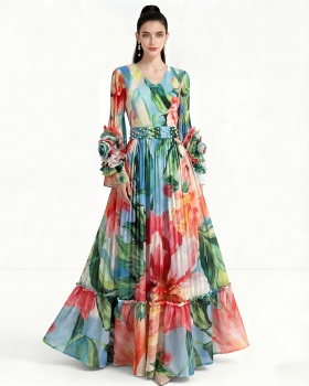 Pleats Please Bohemian beach dress long sleeve dress