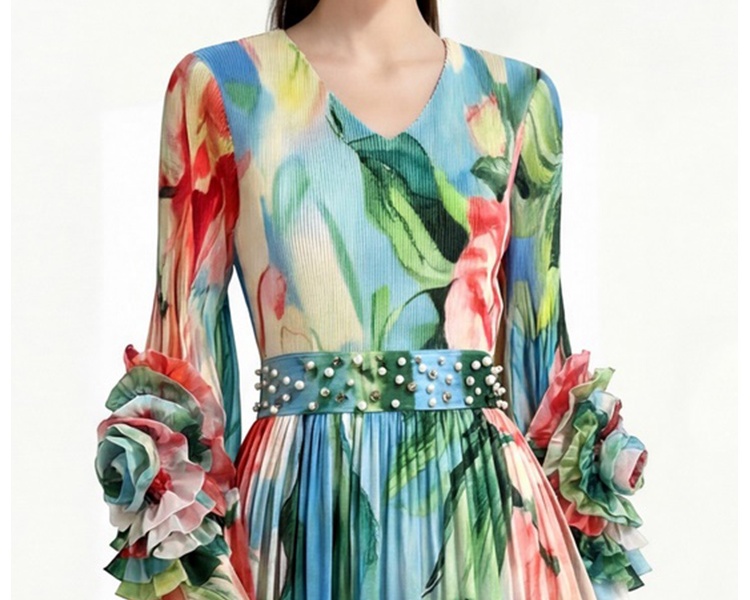 Pleats Please Bohemian beach dress long sleeve dress