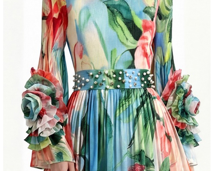 Pleats Please Bohemian beach dress long sleeve dress