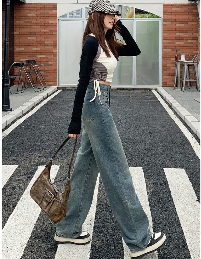 Wide leg high waist pants denim winter long pants