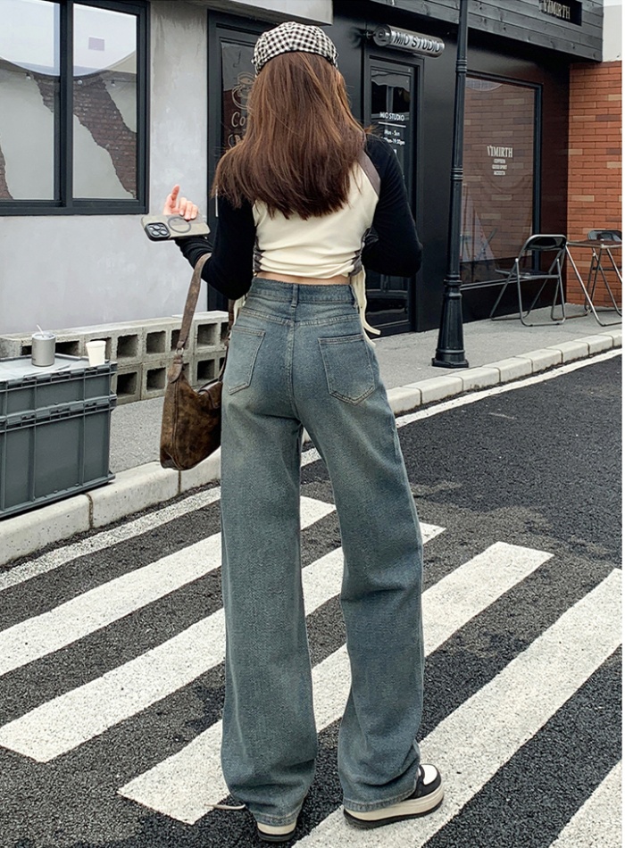 Wide leg high waist pants denim winter long pants