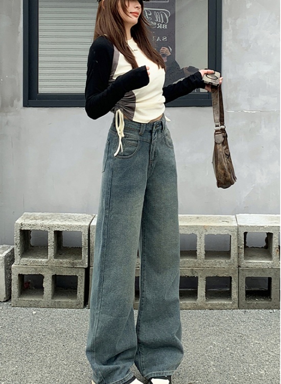 Wide leg high waist pants denim winter long pants