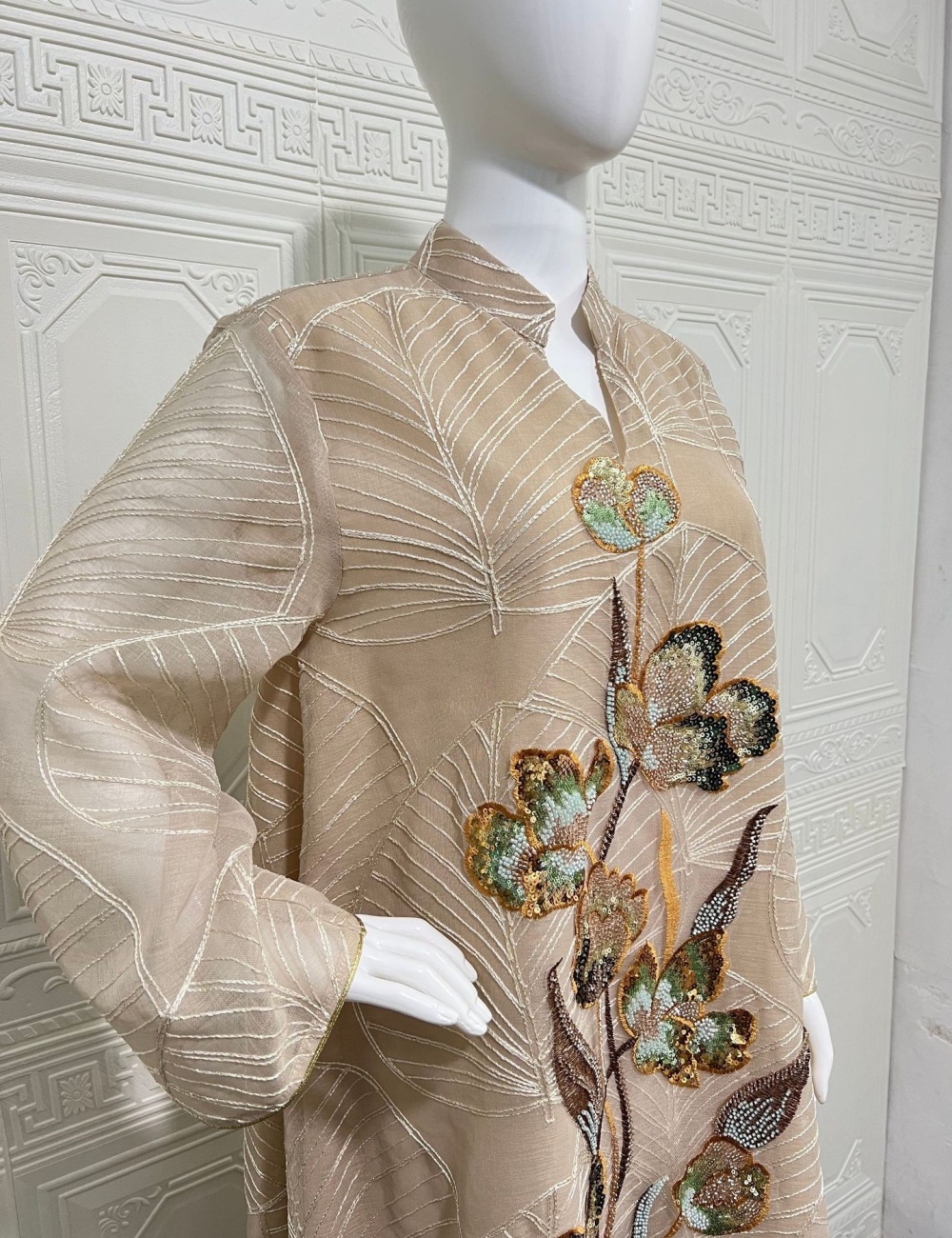 Long sleeve embroidery robe gauze dress