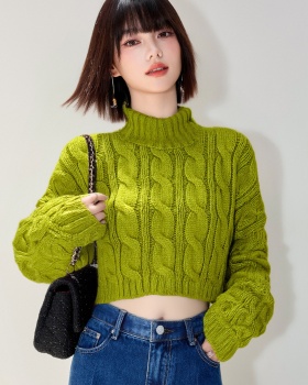 Casual twist knitted half high collar sweater for women