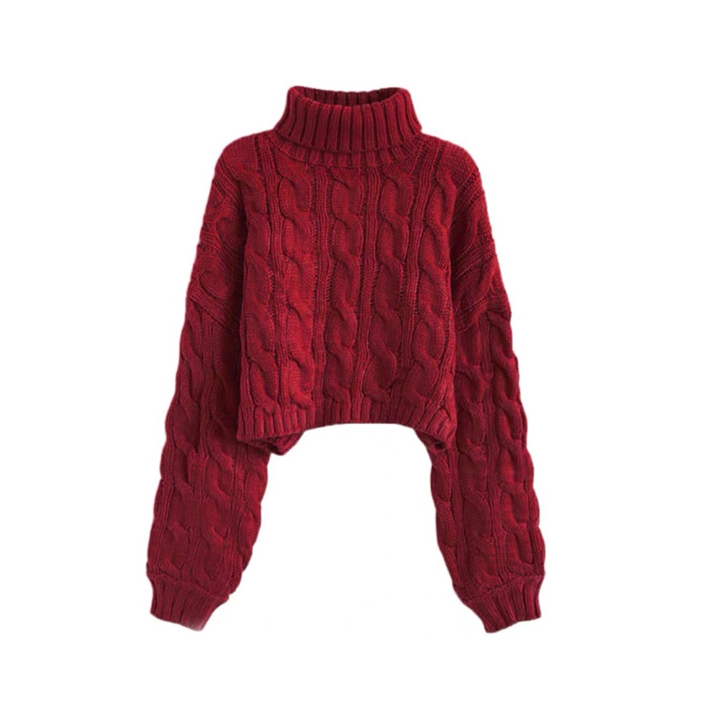 Casual twist knitted half high collar sweater for women