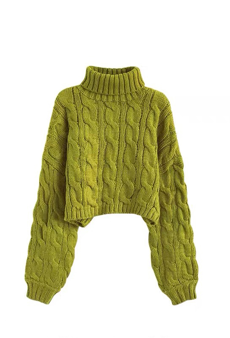 Casual twist knitted half high collar sweater for women