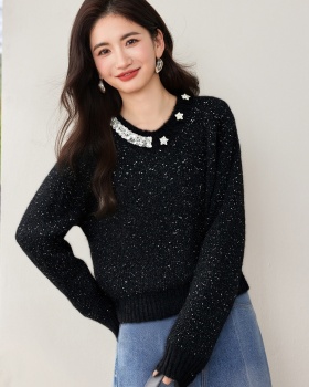 Round neck tops lazy sweater for women