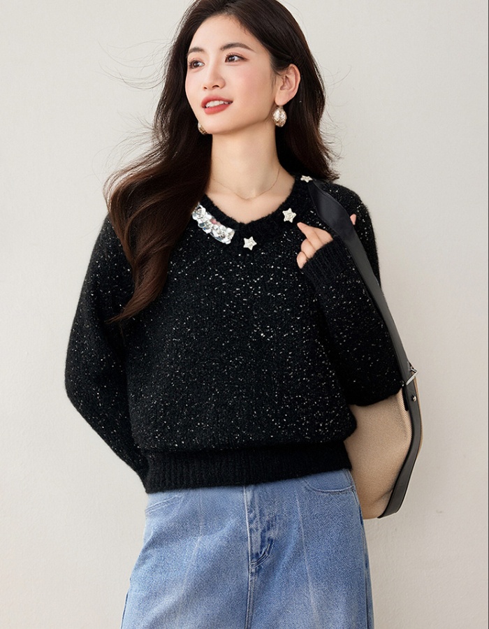 Round neck tops lazy sweater for women
