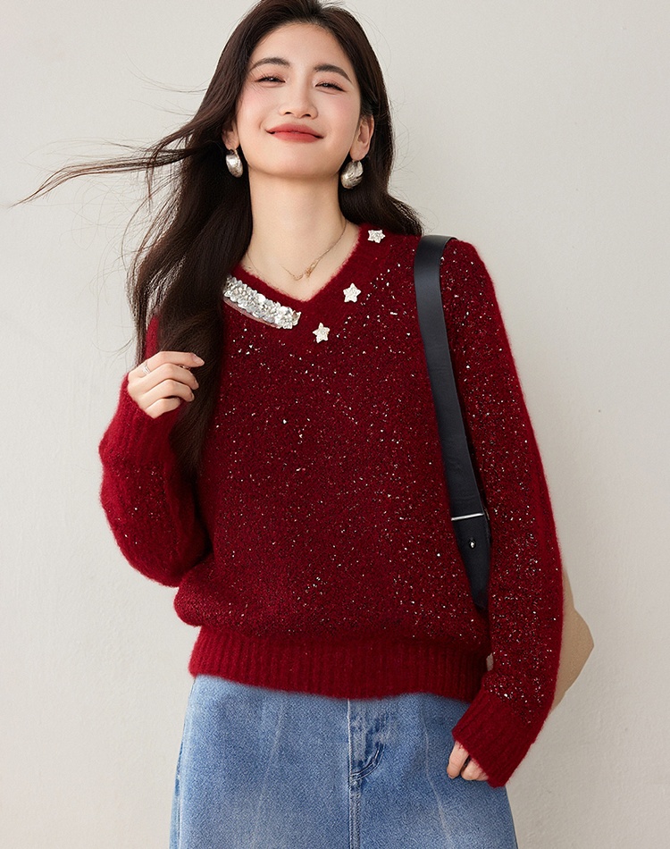 Round neck tops lazy sweater for women