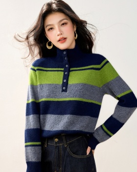 Stripe autumn and winter tops all-match sweater for women