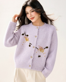 Loose art lazy cardigan embroidered autumn sweet sweater