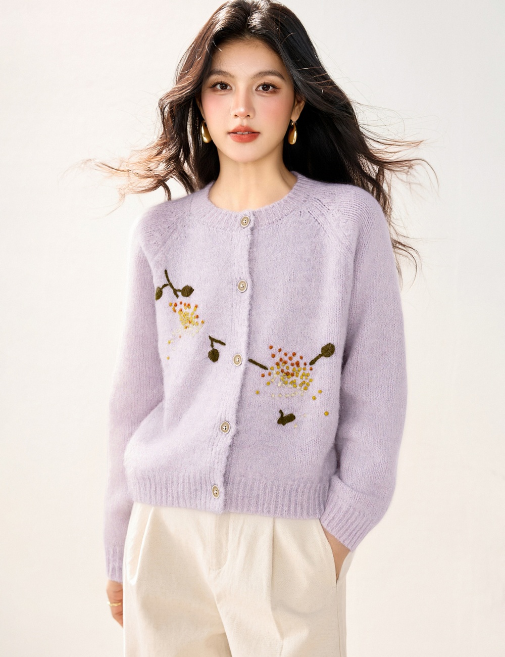 Loose art lazy cardigan embroidered autumn sweet sweater