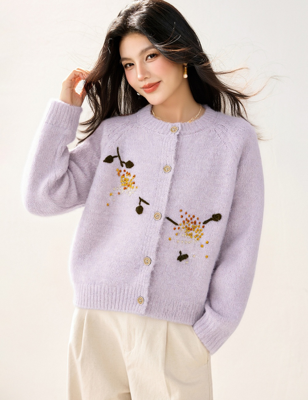 Loose art lazy cardigan embroidered autumn sweet sweater