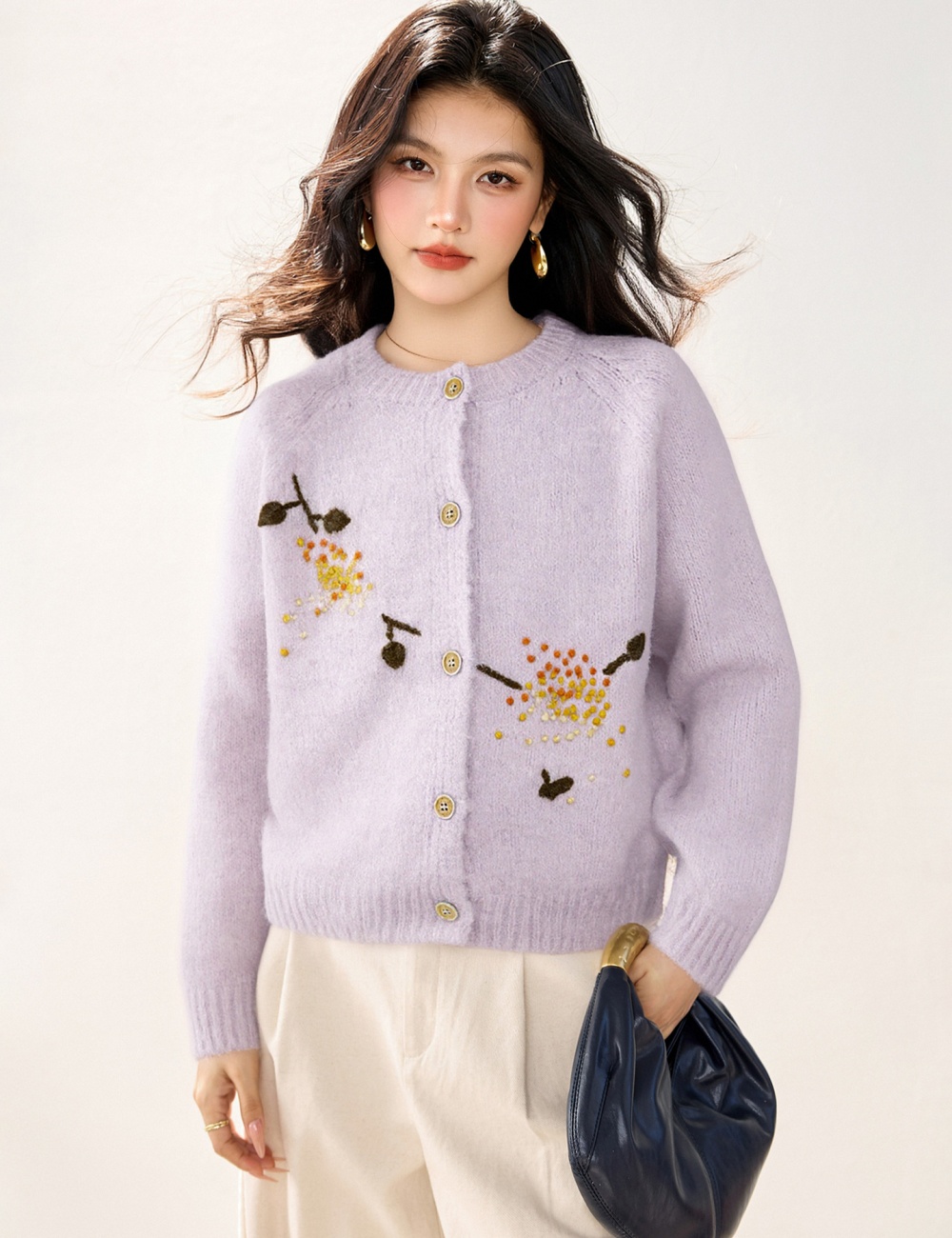 Loose art lazy cardigan embroidered autumn sweet sweater
