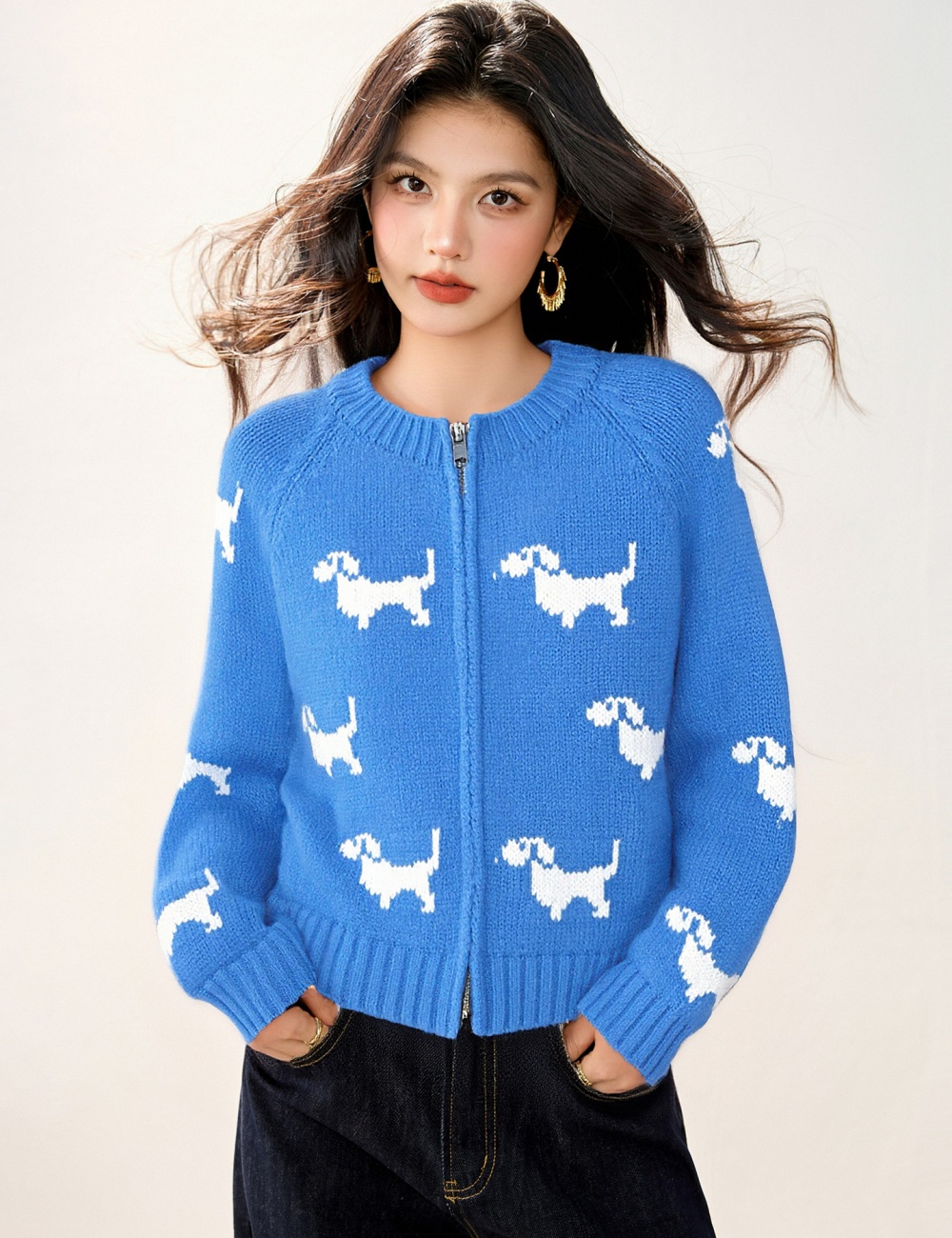 Round neck cardigan autumn and winter sweater for women