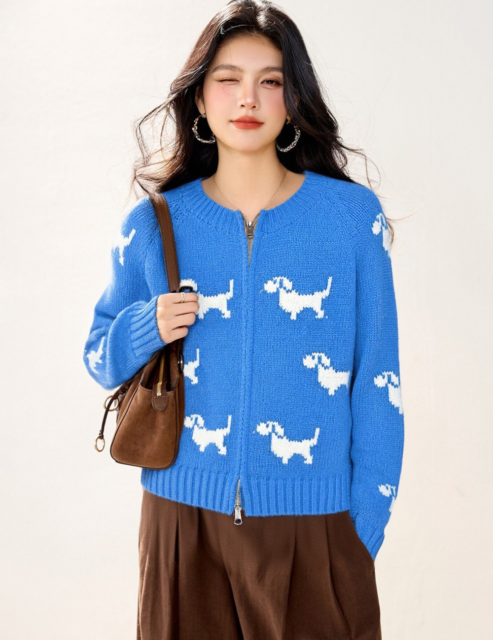 Round neck cardigan autumn and winter sweater for women