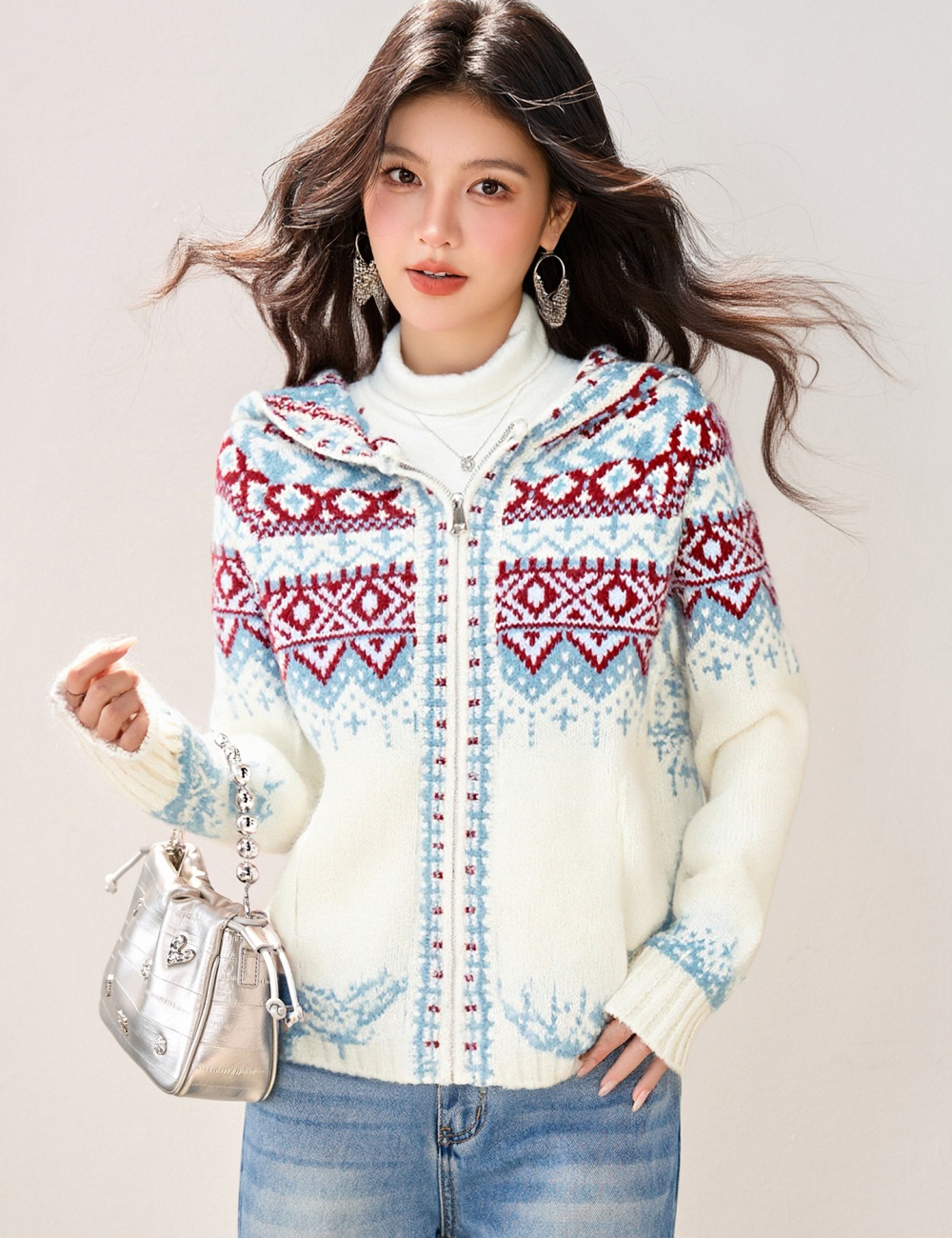 Autumn and winter hooded sweater christmas cardigan