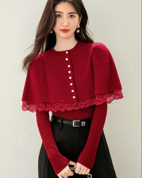 Splice retro lace shawl knitted France style sweater