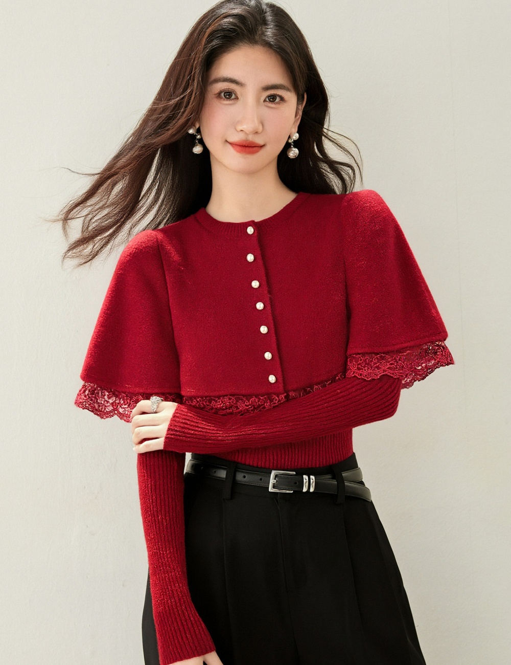 Splice retro lace shawl knitted France style sweater