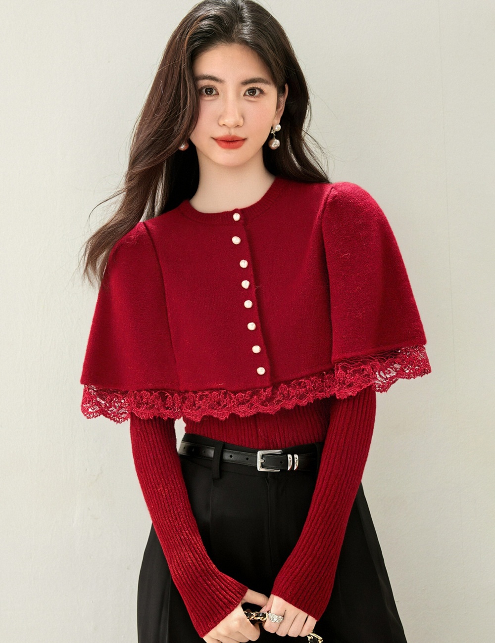 Splice retro lace shawl knitted France style sweater