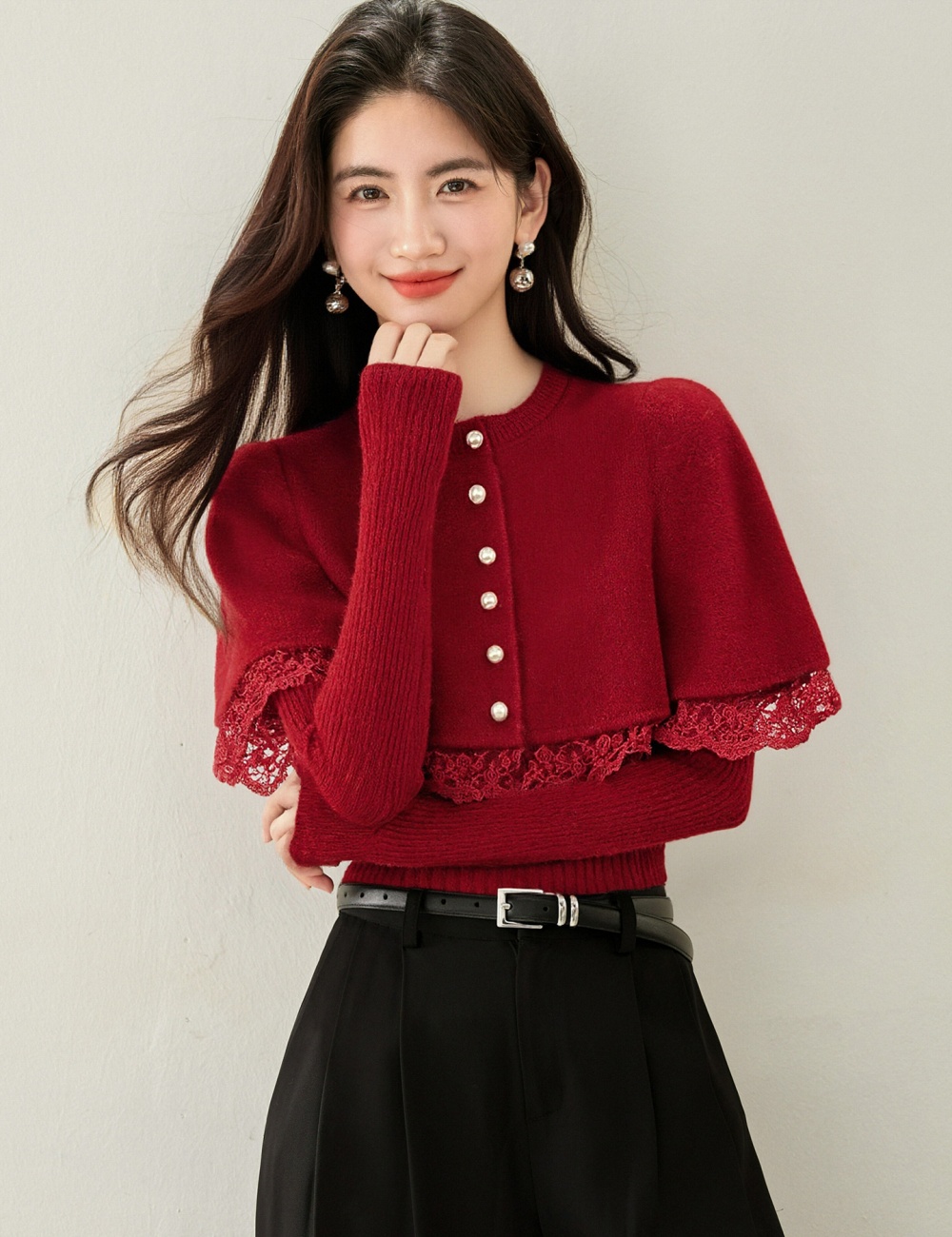 Splice retro lace shawl knitted France style sweater