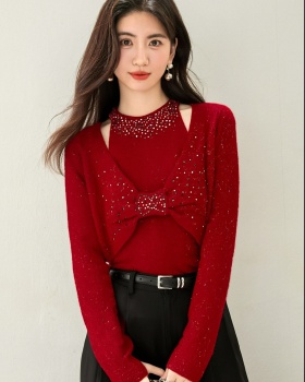 Spring winter sweater slim rhinestone tops for women
