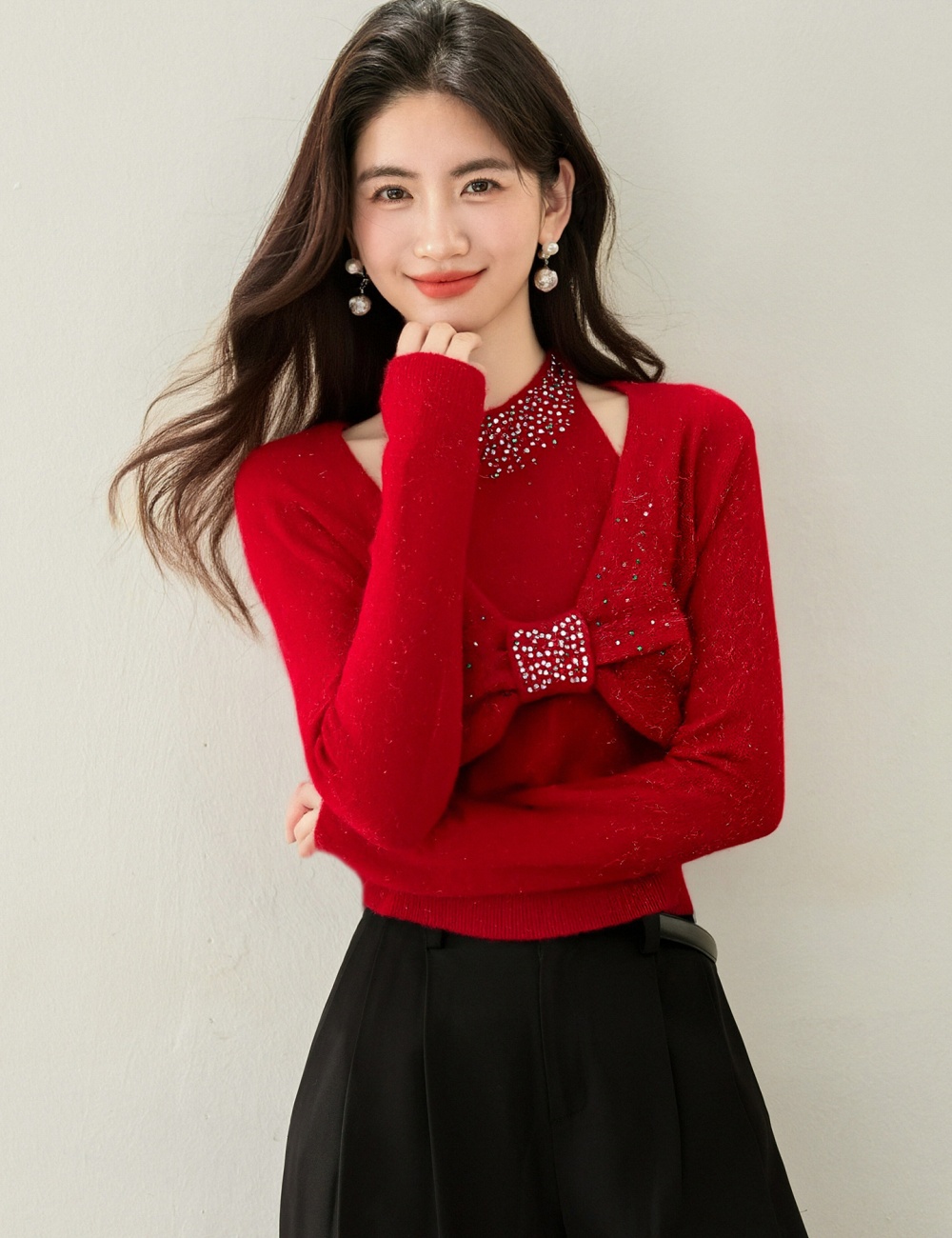 Spring winter sweater slim rhinestone tops for women