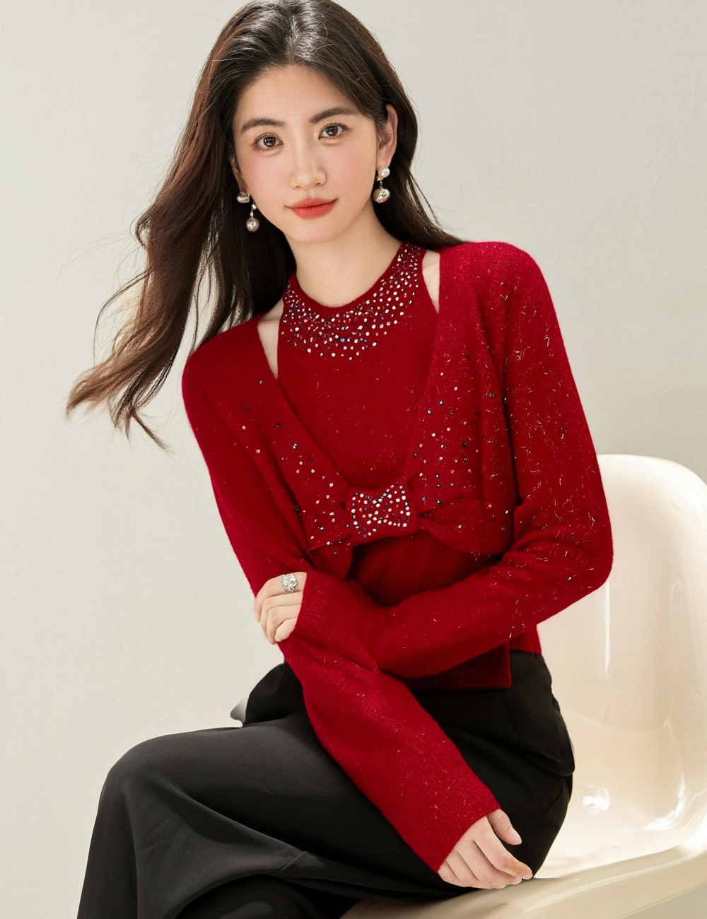 Spring winter sweater slim rhinestone tops for women