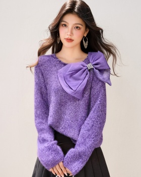 Loose long sleeve lazy winter bow sweater for women