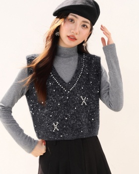 Glitter autumn and winter waistcoat knitted tops for women