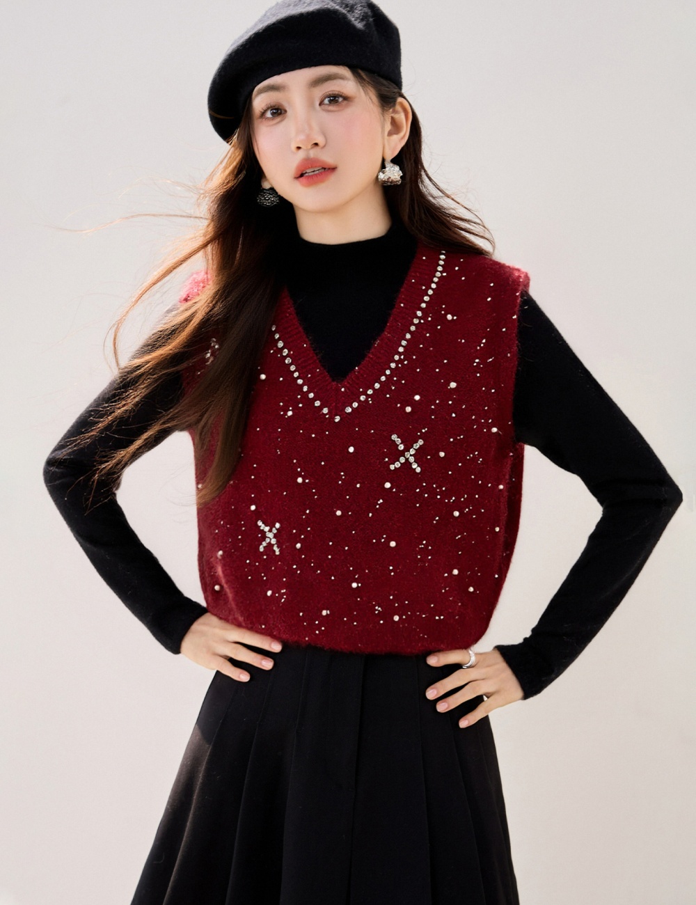 Glitter autumn and winter waistcoat knitted tops for women