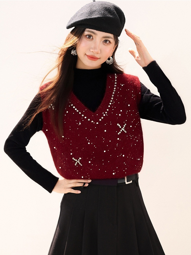 Glitter autumn and winter waistcoat knitted tops for women