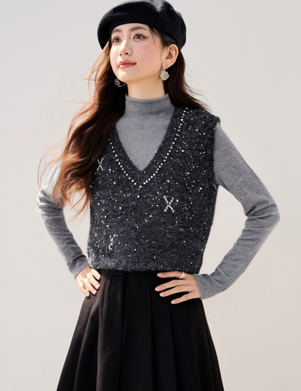 Glitter autumn and winter waistcoat knitted tops for women