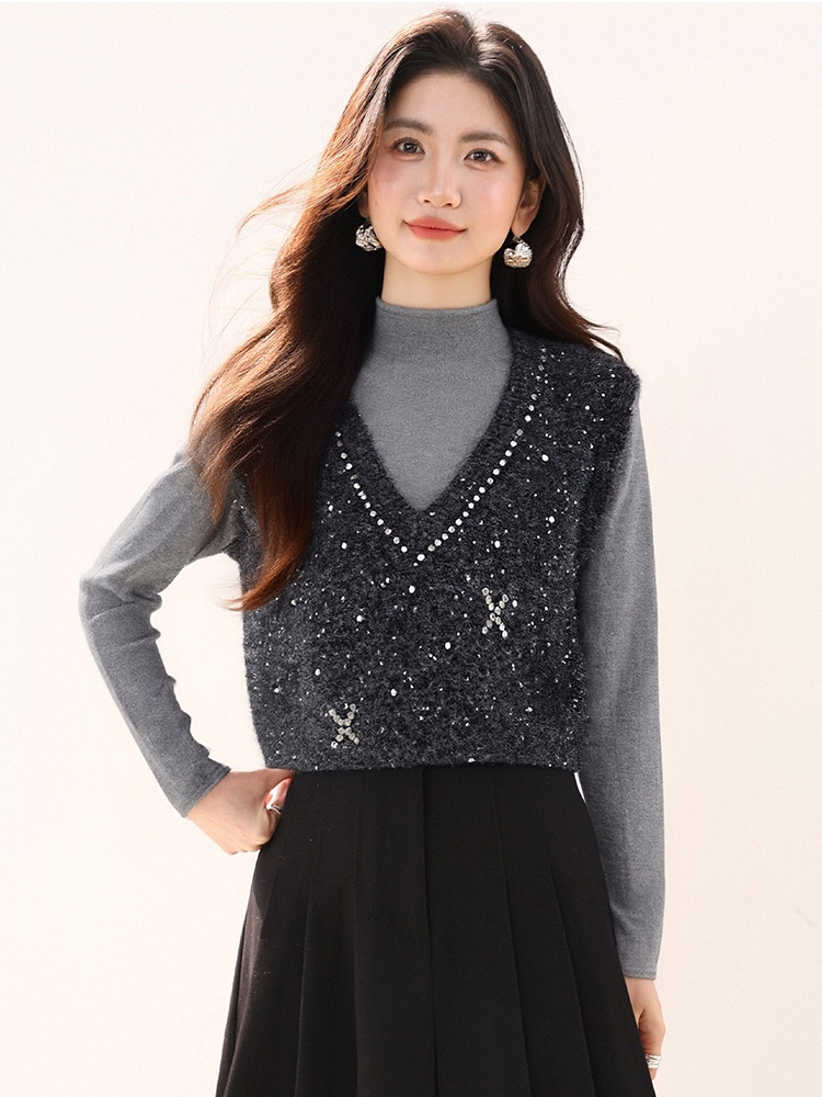 Glitter autumn and winter waistcoat knitted tops for women