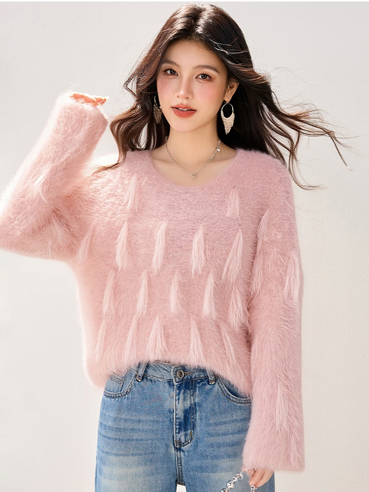 Autumn and winter loose V-neck ladies sweater