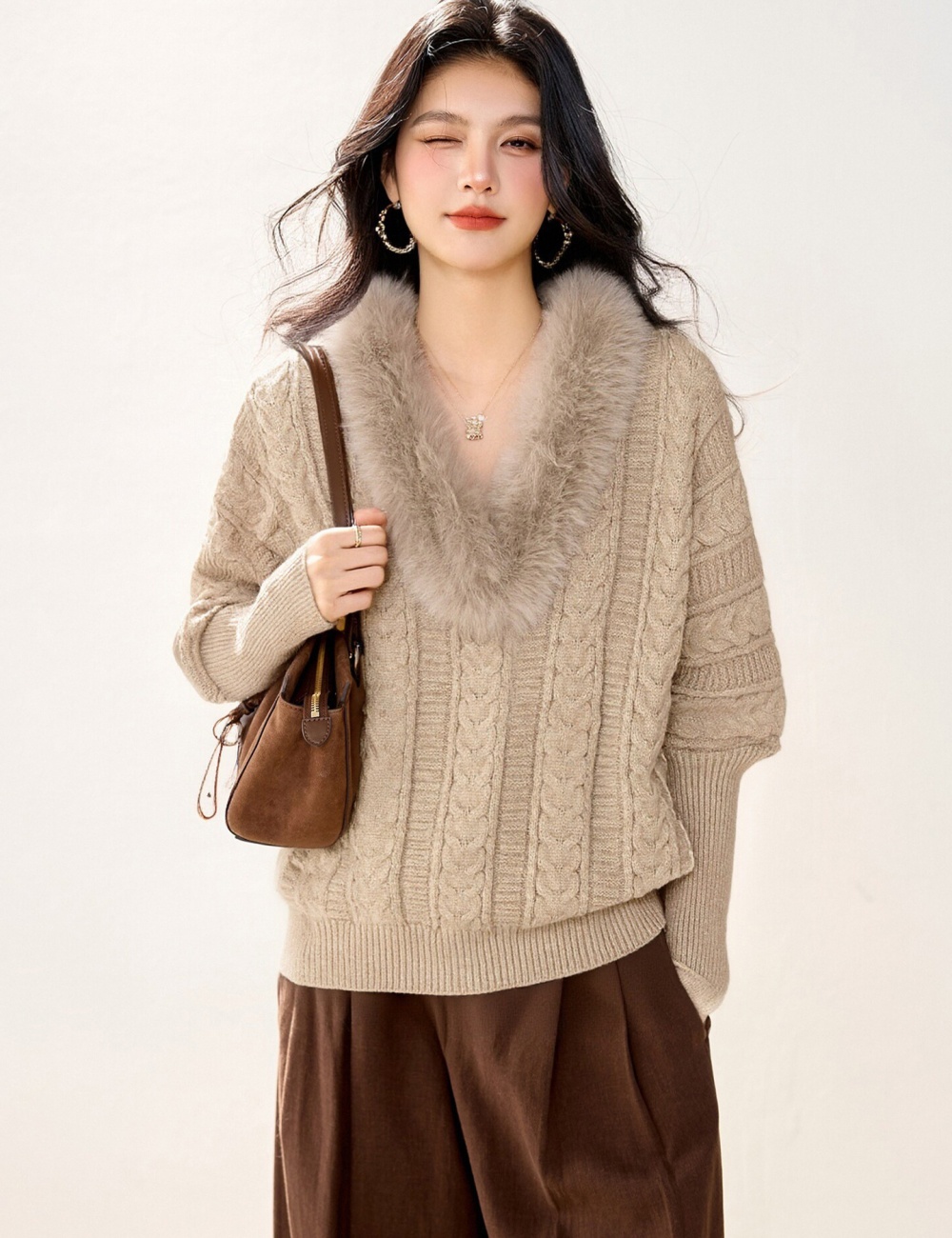 Lazy V-neck sweater France style bat sleeve tops