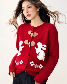 Autumn and winter rabbit sweater horn buckle cardigan