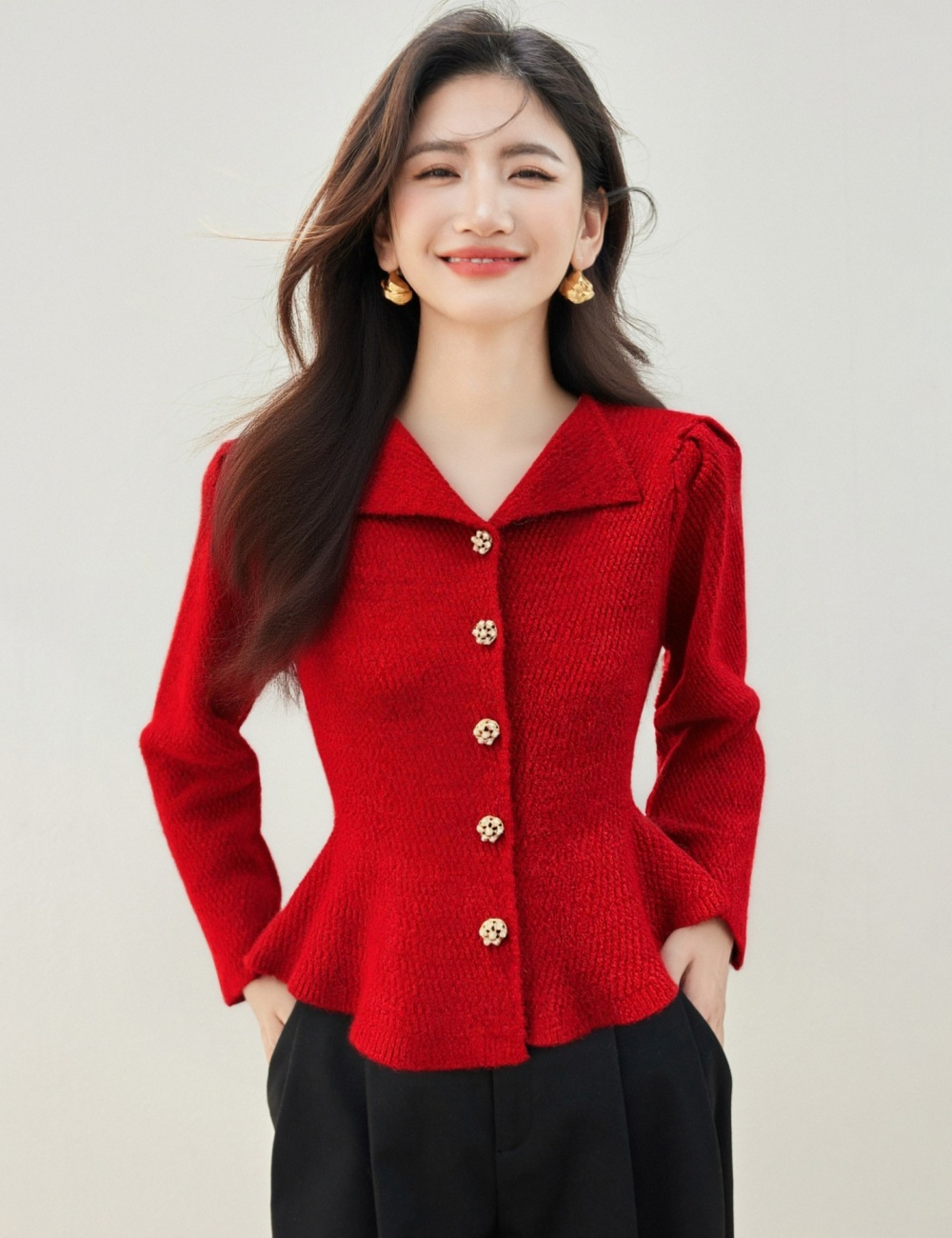 Lotus leaf edges cardigan temperament sweater for women
