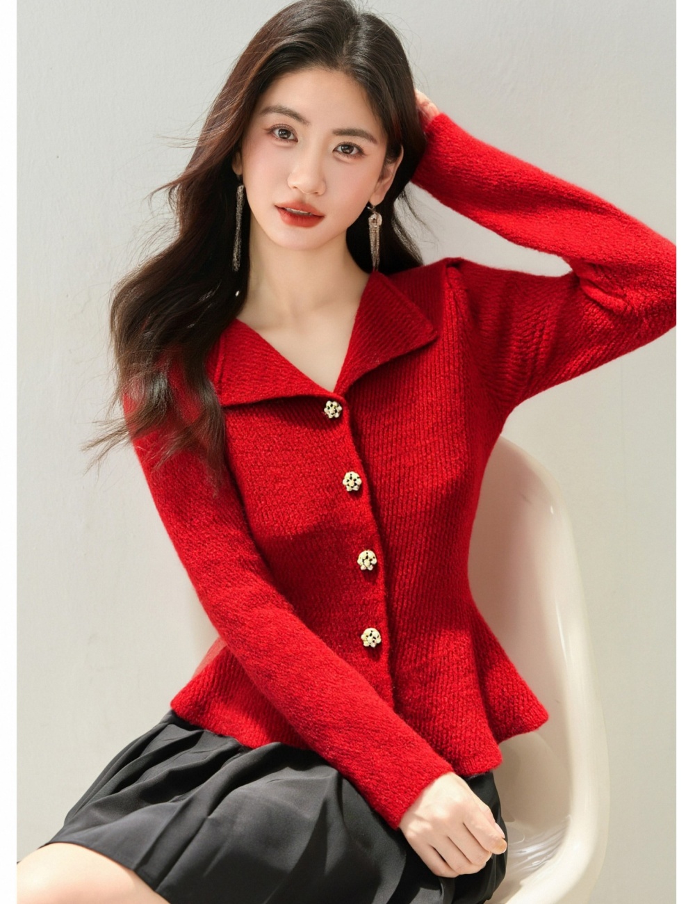 Lotus leaf edges cardigan temperament sweater for women
