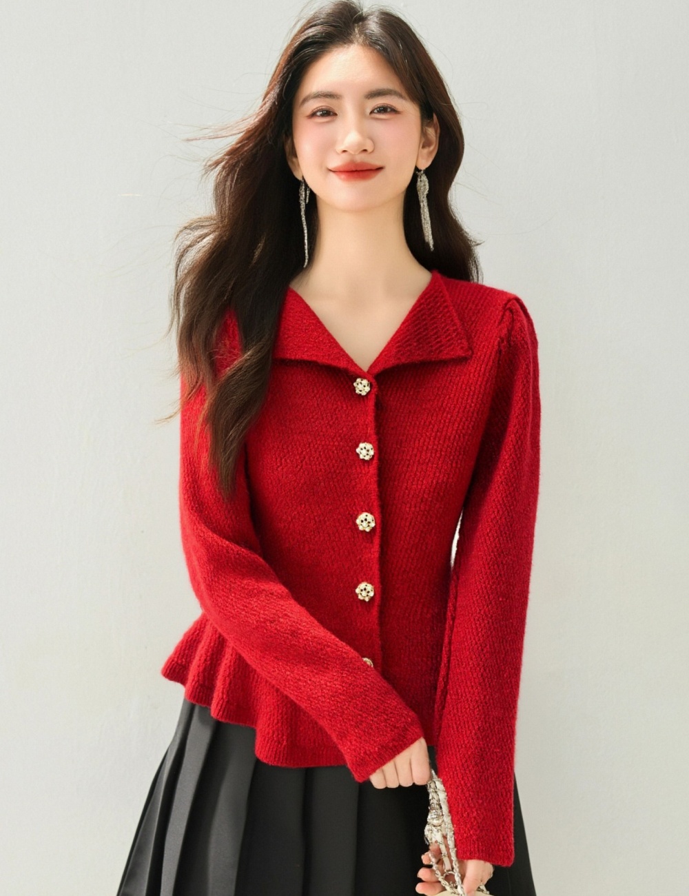 Lotus leaf edges cardigan temperament sweater for women